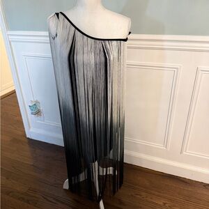Black and White One Shoulder Fringe Dress